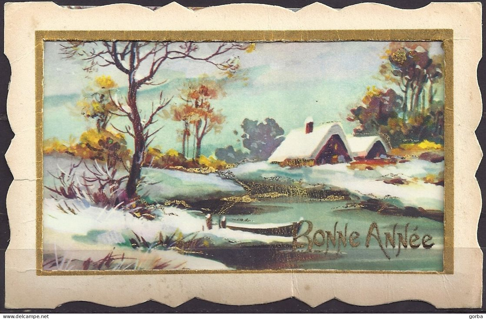 *CPA  Découpée - S6 - Bonne Année - Paysage Enneigé - New Year