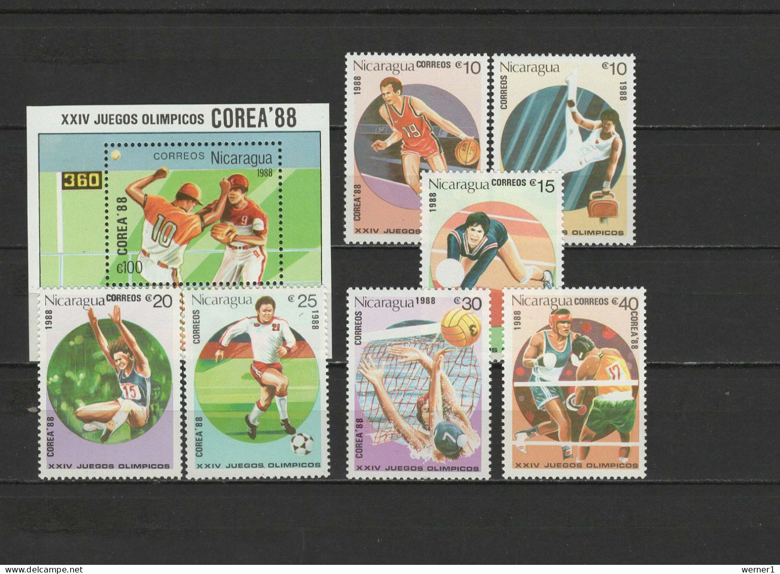 Nicaragua 1988 Olympic Games Seoul, Baseball, Basketball, Volleyball, Football Soccer, Boxing Etc. Set Of 7 + S/s MNH - Summer 1988: Seoul