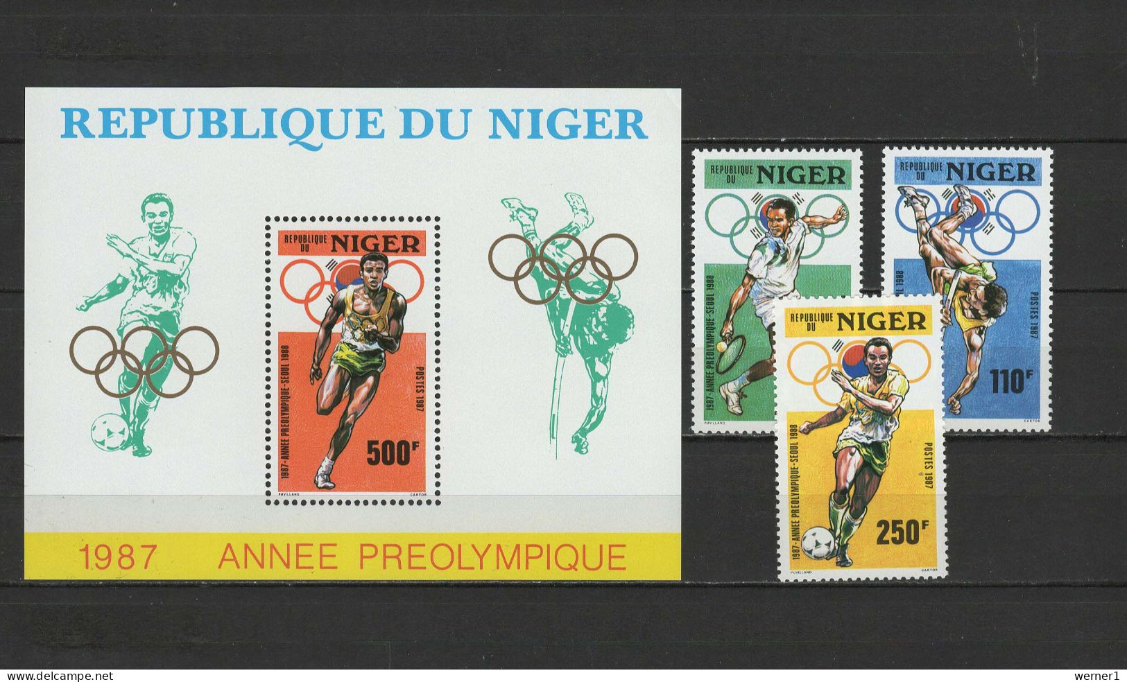 Niger 1987 Olympic Games Seoul, Athletics, Tennis, Football Soccer Set Of 3 + S/s MNH - Ete 1988: Séoul