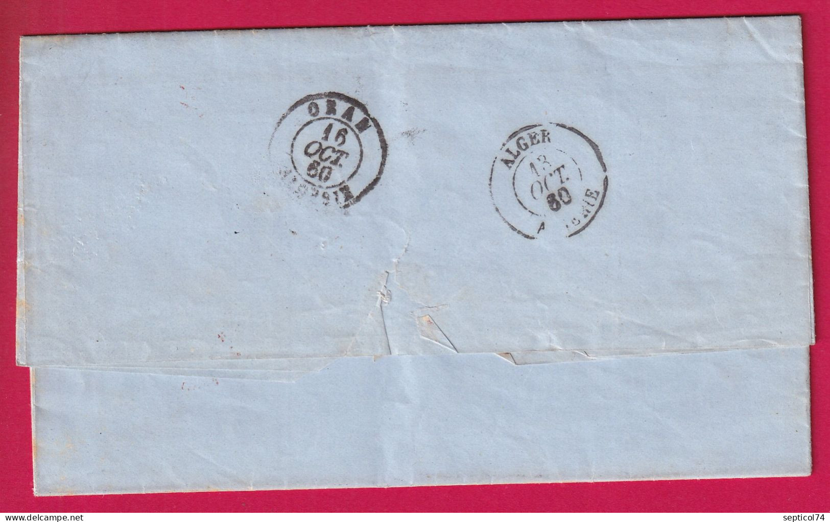 CAD TUNIS TUNISIE ENTRE TUNIS BONE ALGERIE EN ROUGE 1860 POUR ORAN ALGERIE LETTRE - 1849-1876: Période Classique