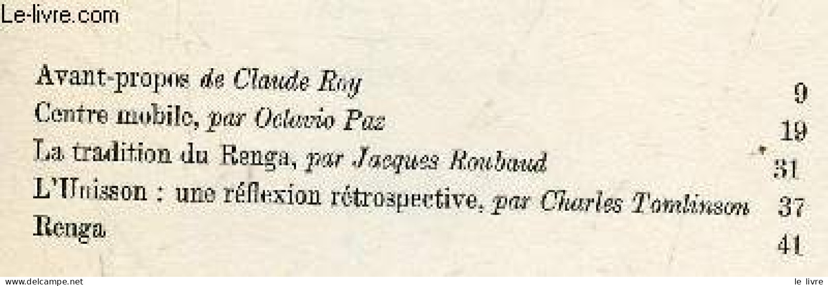 Renga - Poeme - Exemplaire N°1757 / 1850 - OCTAVIO PAZ- ROUBAUD JACQUES- SANGUINETI EDOARDO.. - 1971 - Non Classificati