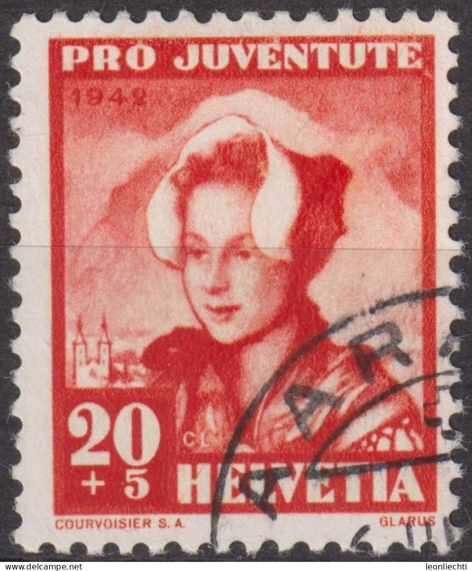 1942 Schweiz Pro Juventute ° Mi:CH 414 Yt:CH 382, Zum:CH J103, Glarnerin, Trachtenfrau - Gebraucht