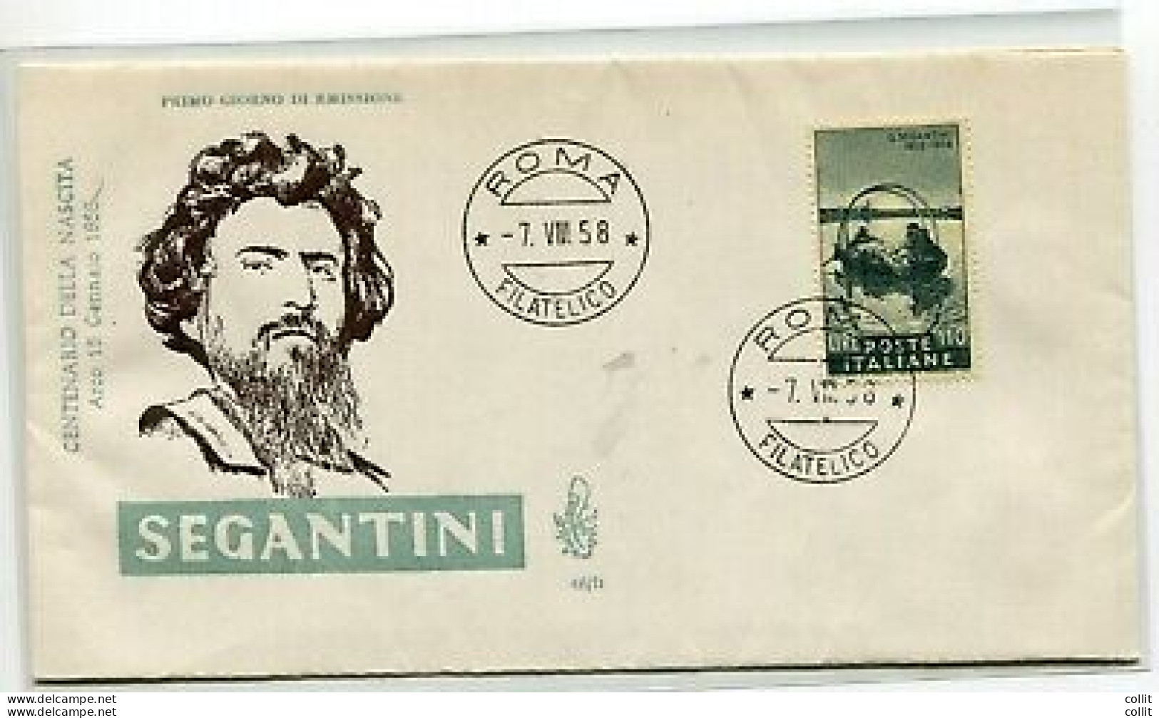 Italia FDC Venetia 1958 Segantini  Non Viaggiata - FDC