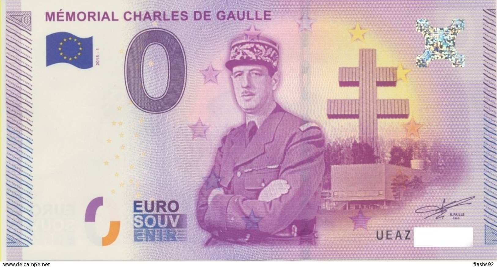 Vends Billet Souvenir Touristique 0€ Memorial Charles De Gaulle 2015-1 UEAZ - Autres & Non Classés