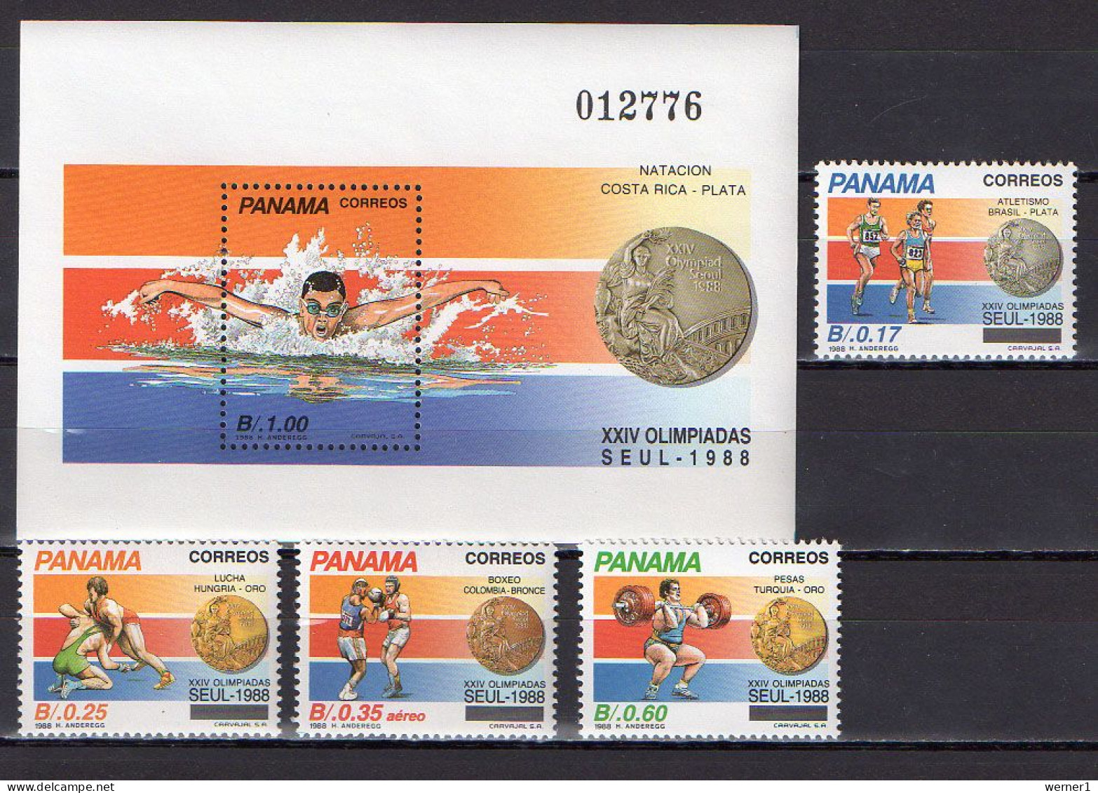 Panama 1989 Olympic Games Seoul, Swimming, Athletics, Wrestling, Boxing, Weightlifting Set Of 4 + S/s MNH - Ete 1988: Séoul