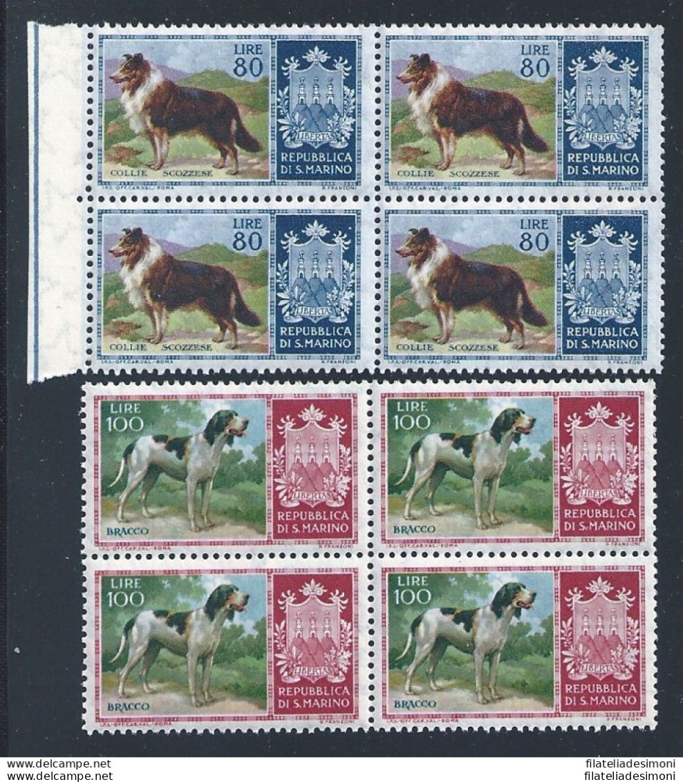 1956 SAN MARINO, N° 439/448  Cani  10 Valori MNH/** QUARTINA - Altri & Non Classificati