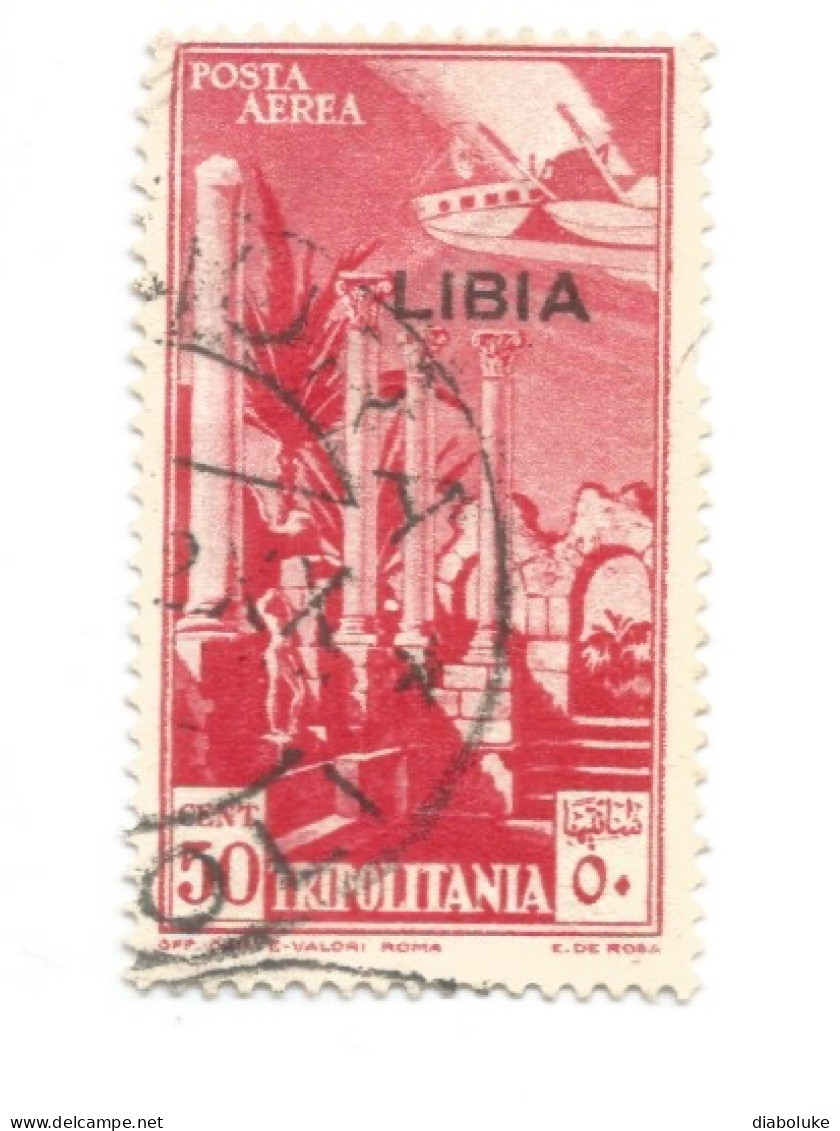 (COLONIE E POSSEDIMENTI) 1936, LIBIA, POSTA AEREA SOPRASTAMPATO, 50c - 1 Francobollo Usato (CAT. SASSONE N.28) - Libië