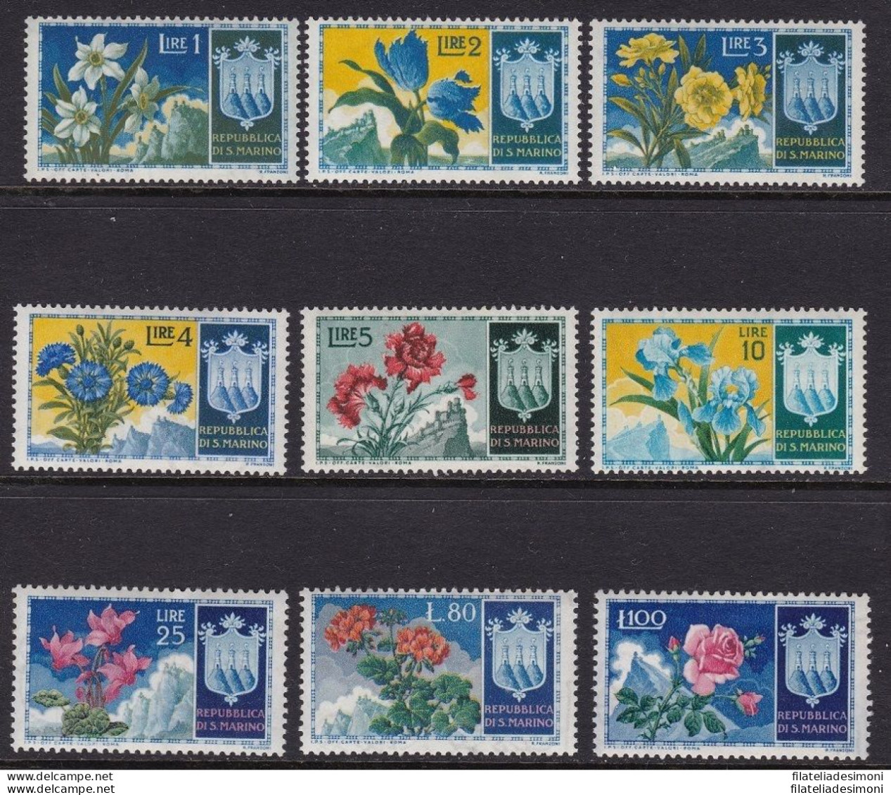 1953 SAN MARINO - N. 400/408 - Fiori - 9 Valori MNH** - Altri & Non Classificati