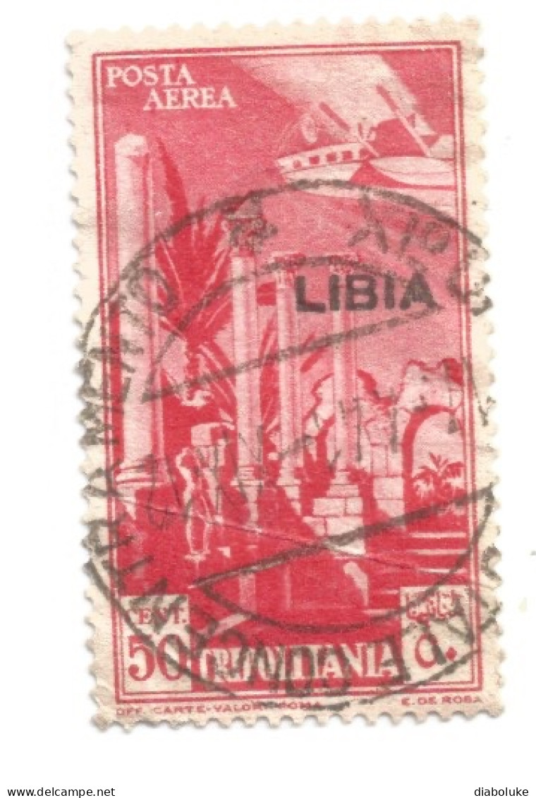 (COLONIE E POSSEDIMENTI) 1936, LIBIA, POSTA AEREA SOPRASTAMPATO, 50c - 1 Francobollo Usato (CAT. SASSONE N.28) - Libia