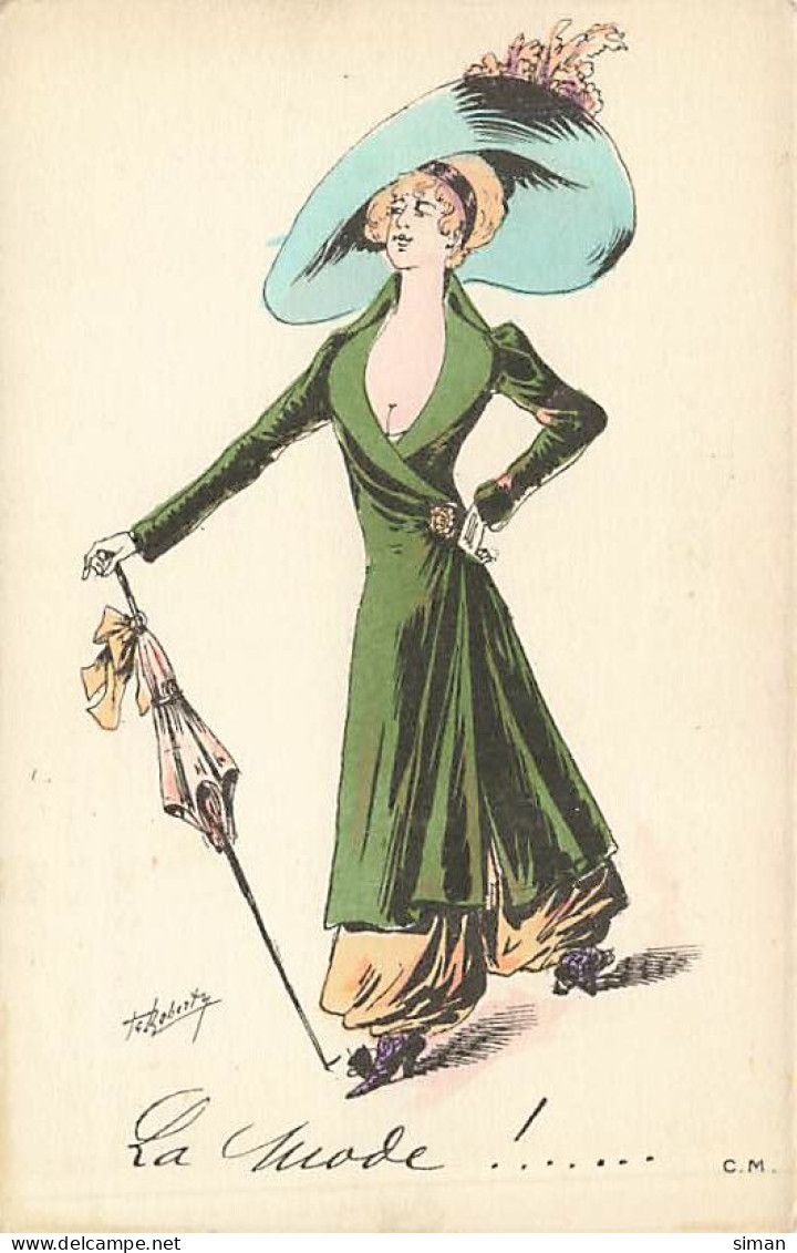 N°24904 - Roberty - La Mode - Femme Avec Décolleté Et Chapeau - Publicité Aux Trois Quartiers Nice - Andere & Zonder Classificatie