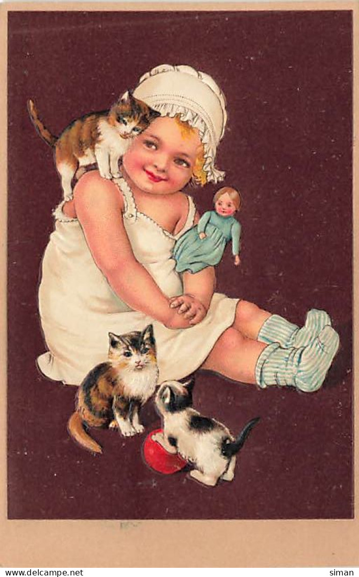 N°24924 - Carte Fantaisie - Flatscher - Serie 8821 - Fillette Assise Avec Chats Et Poupée - Sonstige & Ohne Zuordnung