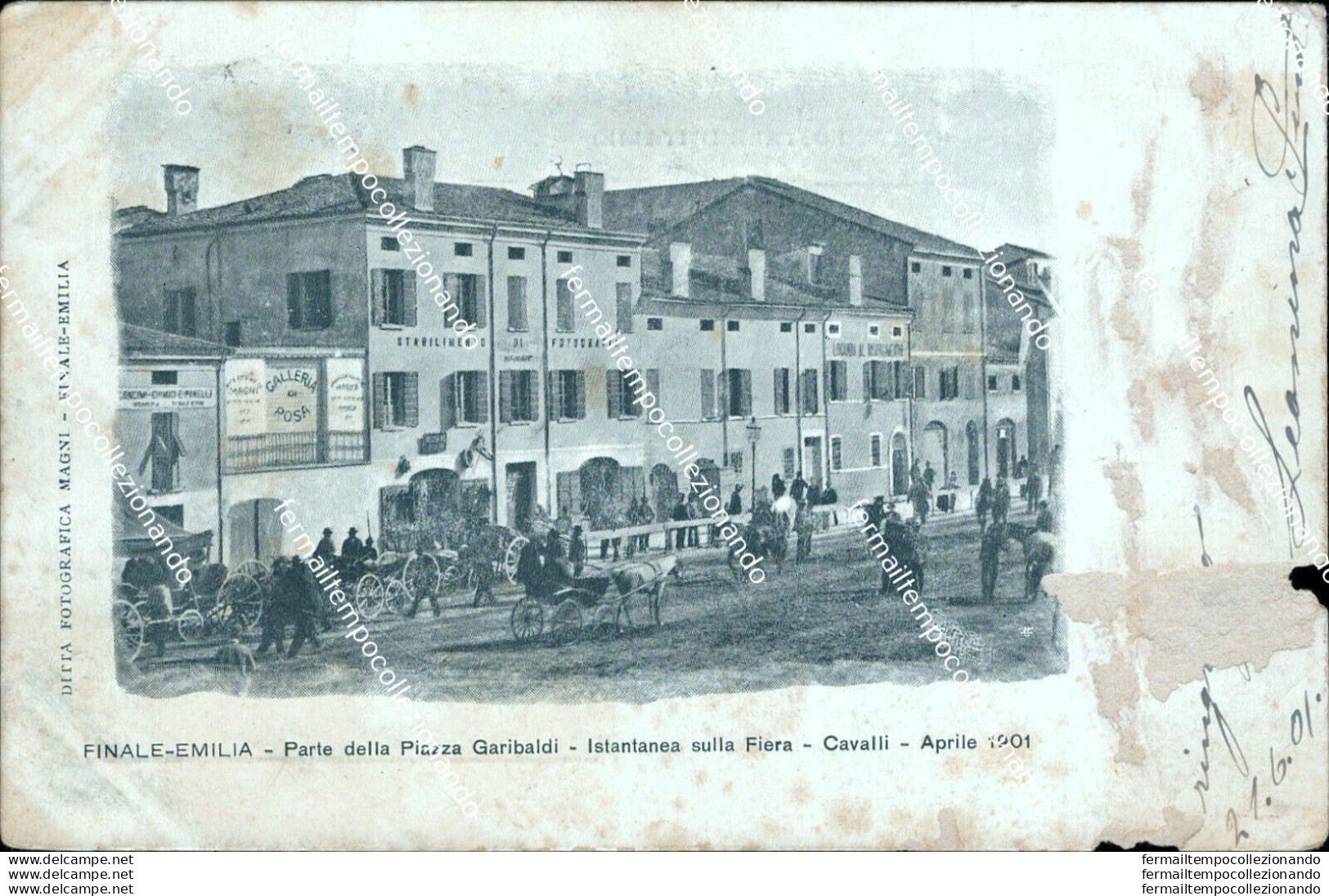 Ba247 Cartolina Finale Emilia Parte Della Piazza Garibaldi Fiera Cavalli 1901 - Modena