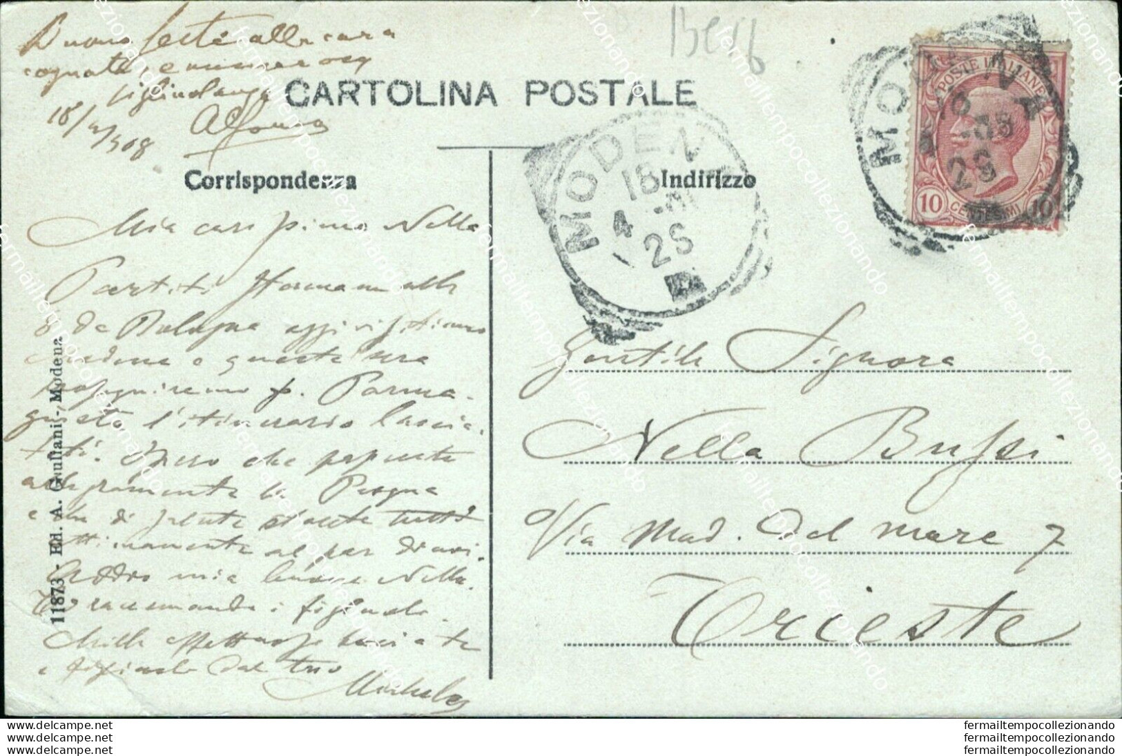 Bc16 Cartolina Modena Citta' Crocicchio Di Via Emilia Tram  Romagna 1918 Bella! - Modena