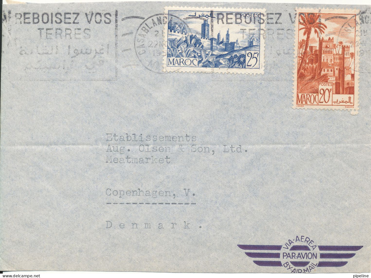 Morocco Air Mail Cover Sent To Denmark 22-11-195? - Cartas & Documentos