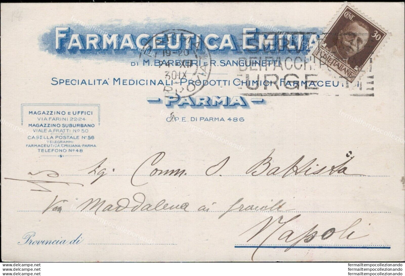 Ar572 Cartolina Commerciale Parma Citta' Farmaceutica Emiliana 1930 - Parma