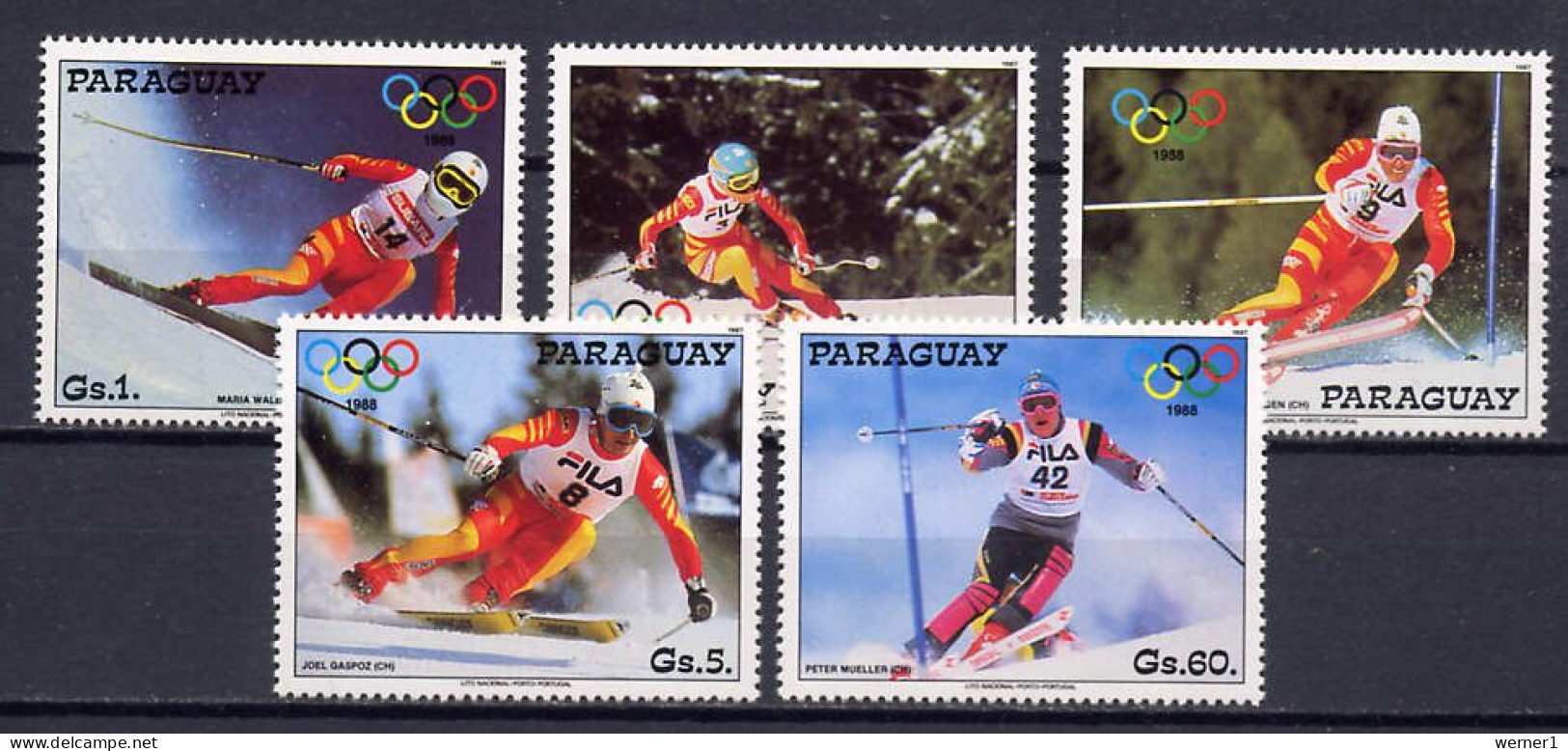 Paraguay 1987 Olympic Games Calgary Set Of 5 MNH - Inverno1988: Calgary