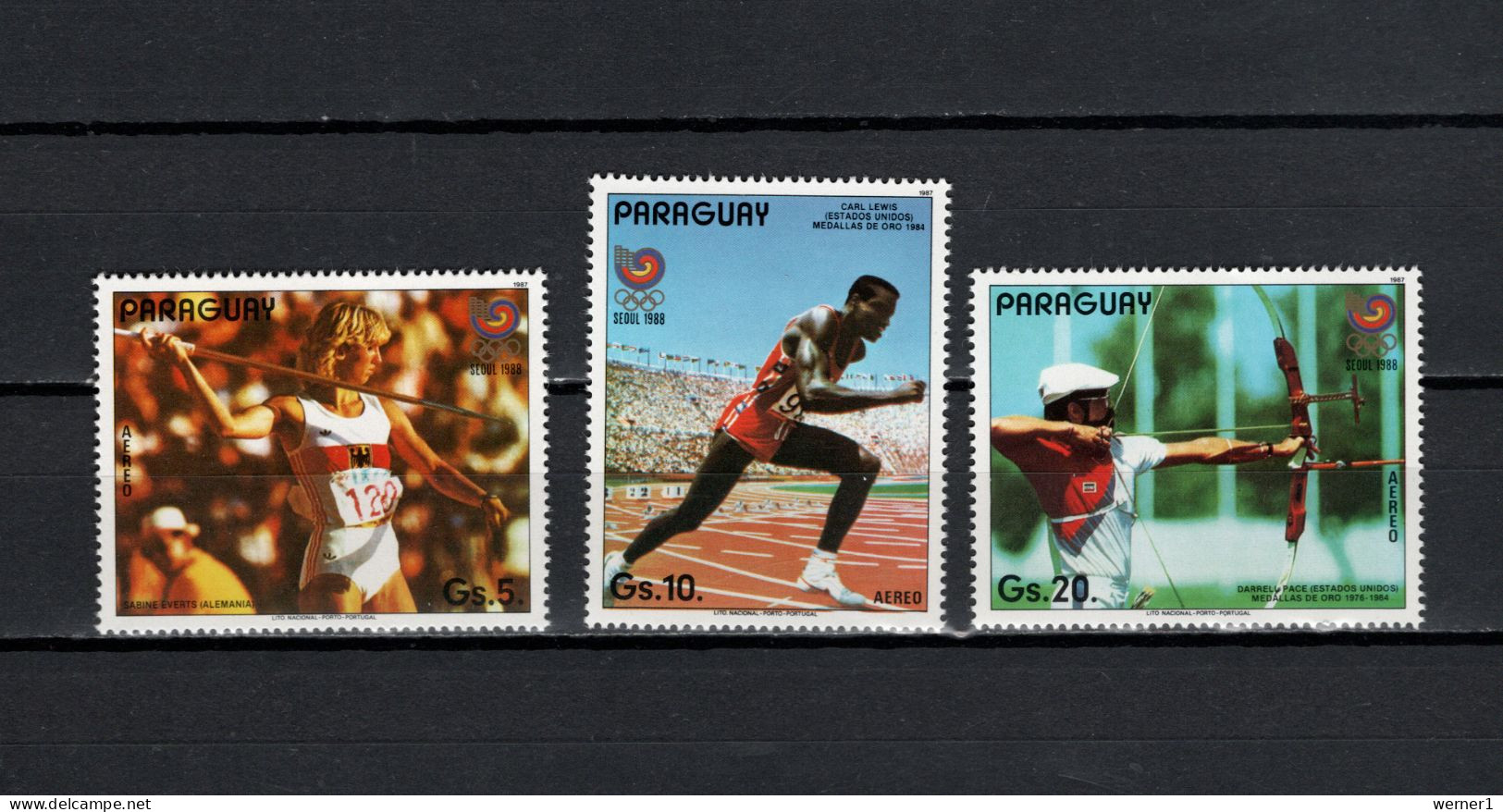 Paraguay 1987 Olympic Games Seoul, Javelin, Athletics, Archery 3 Stamps MNH - Estate 1988: Seul