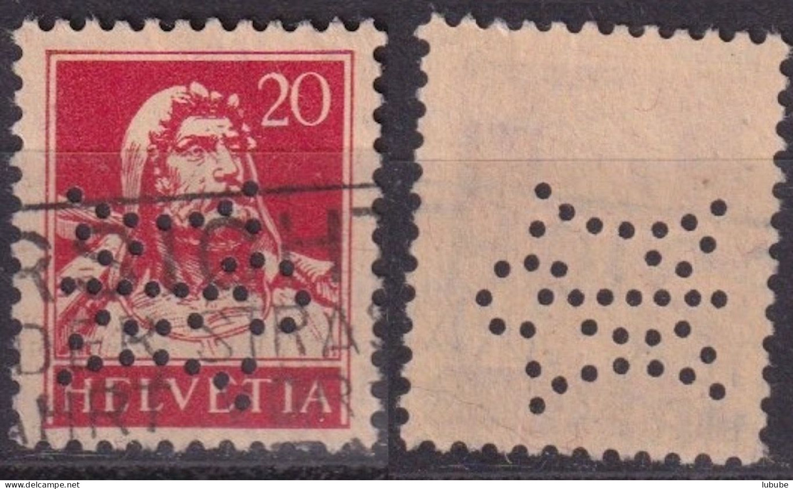 Tell 174, 20 Rp.rot  (Perfin Schaerer, Bern)        1925 - Usados