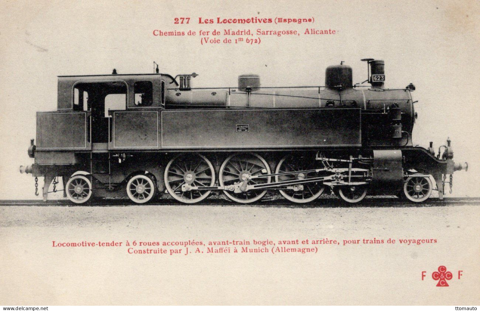 Les Locomotives Étrangeres (Espagne) -Chemin De Fer De Madrid, Sarragosse,Alicanté - Fleury CPA  Serie # 277 (rouge) - Eisenbahnen