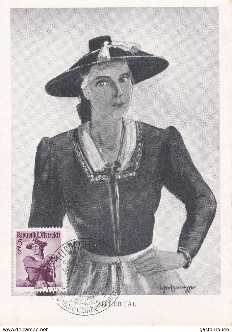 Carte Maximum Autriche Osterreich 1949 Costume Traditionnel Zillertal - Maximumkaarten