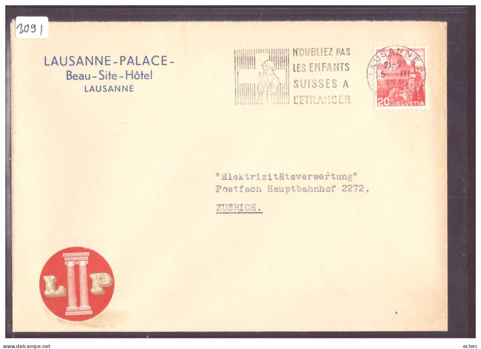 LAUSANNE PALACE HOTEL - Storia Postale