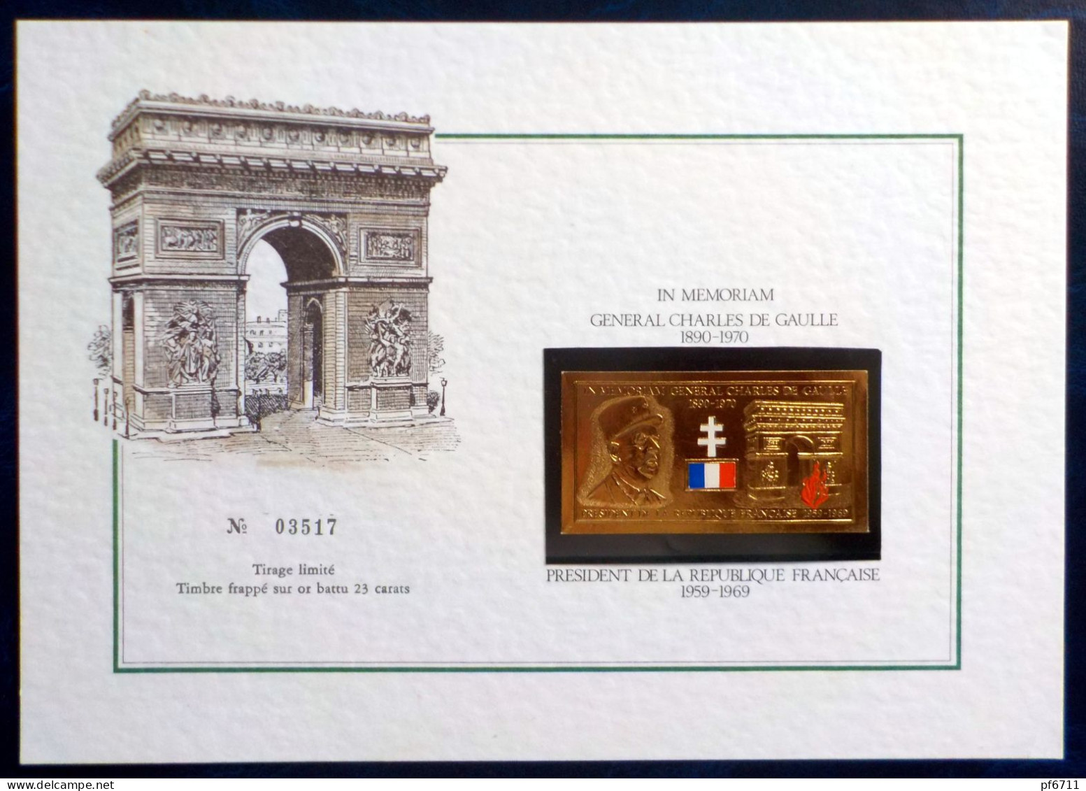 Bloc Feuillet N°03517  General De Gaulle  1890-1970 (timbre Or) - Ungebraucht