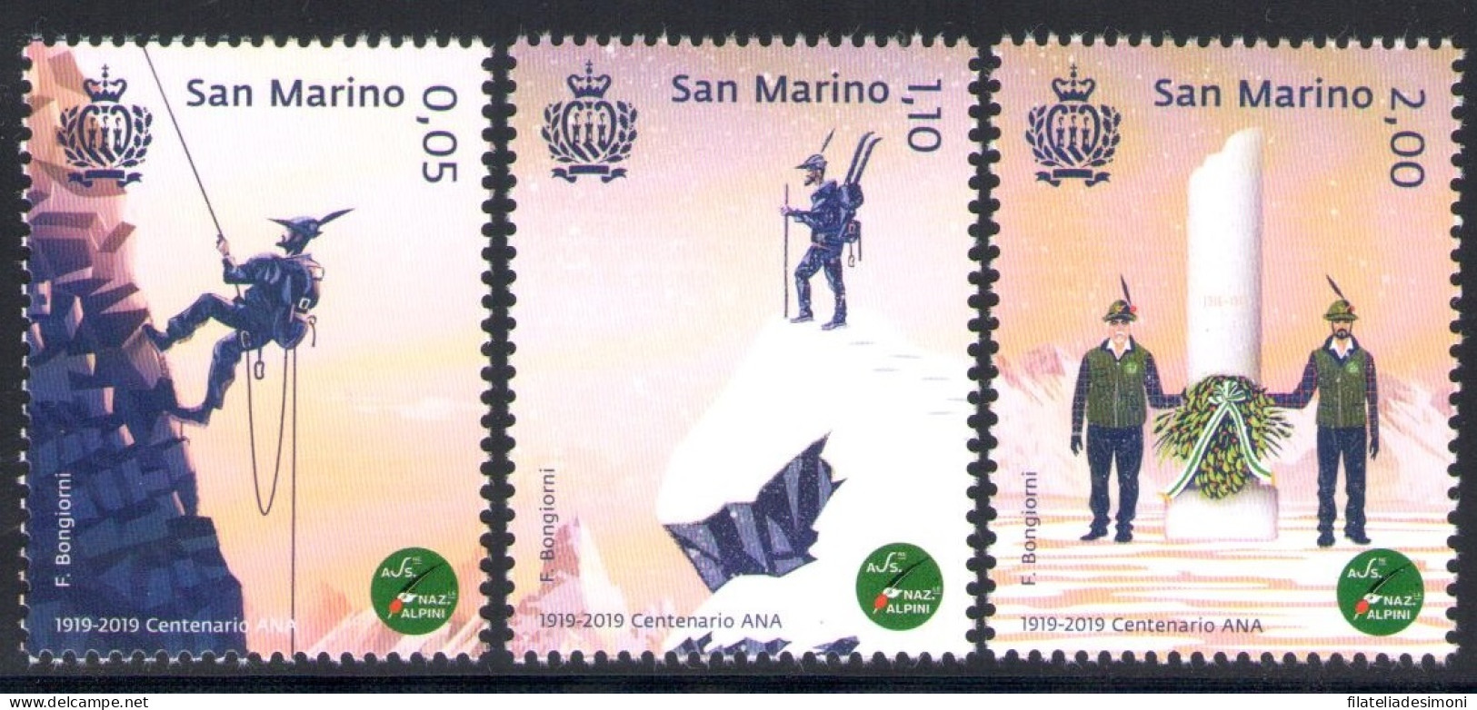 2019 San Marino - 100 Anniversario Associazione Nazionale Alpini 1919-2019 - 3 Valori MNH** - Altri & Non Classificati