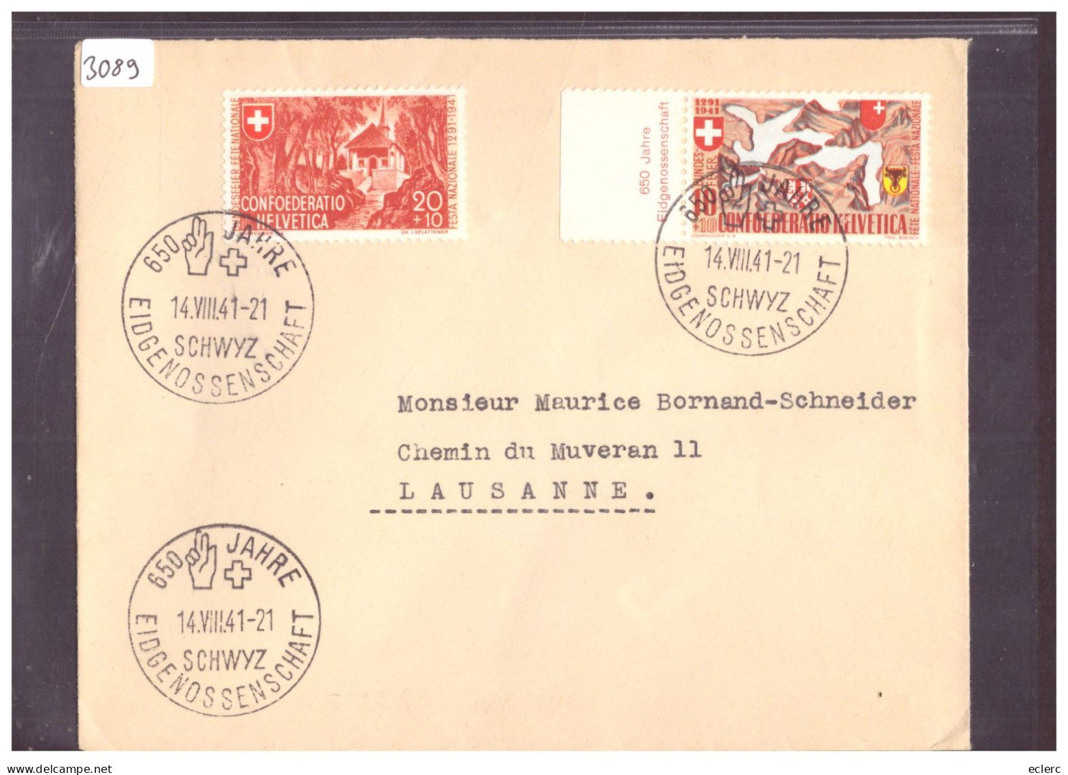 CACHET 650 JAHRE EIDGENOSSENSCHAFT 1941 - Marcofilia