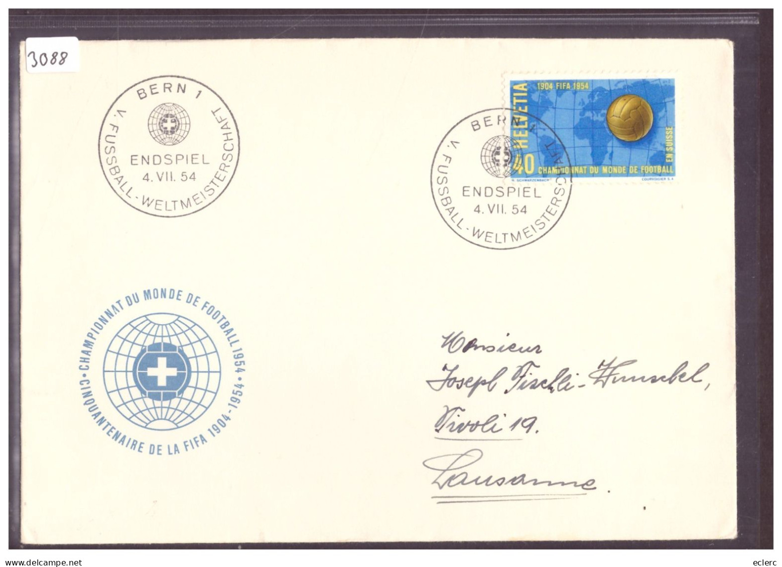 CHAMPIONNAT DU MONDE DE FOOTBALL 1954 - CACHET BERN ENDSPIEL 4.VII.1954 - - Postmark Collection
