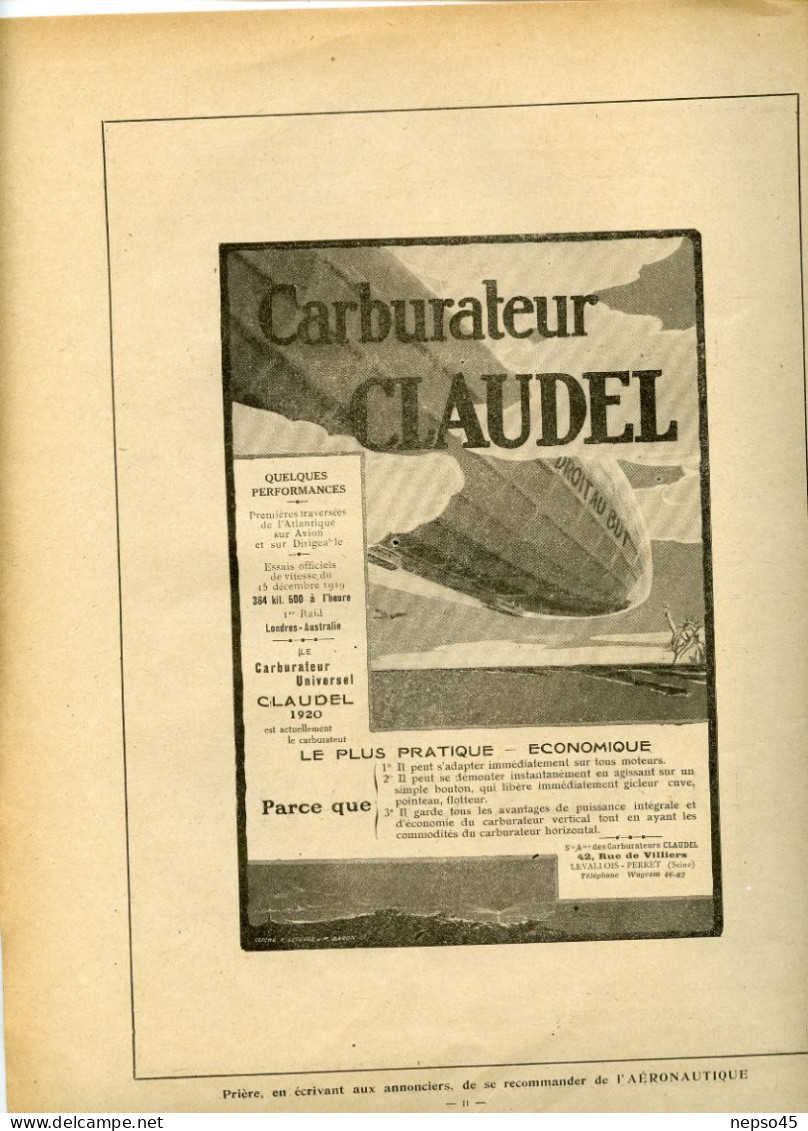 L'Aéronautique Revue Illustrée.Avril 1920.Aviation.avions Fokker.essais Aérodynamiques. - Frans