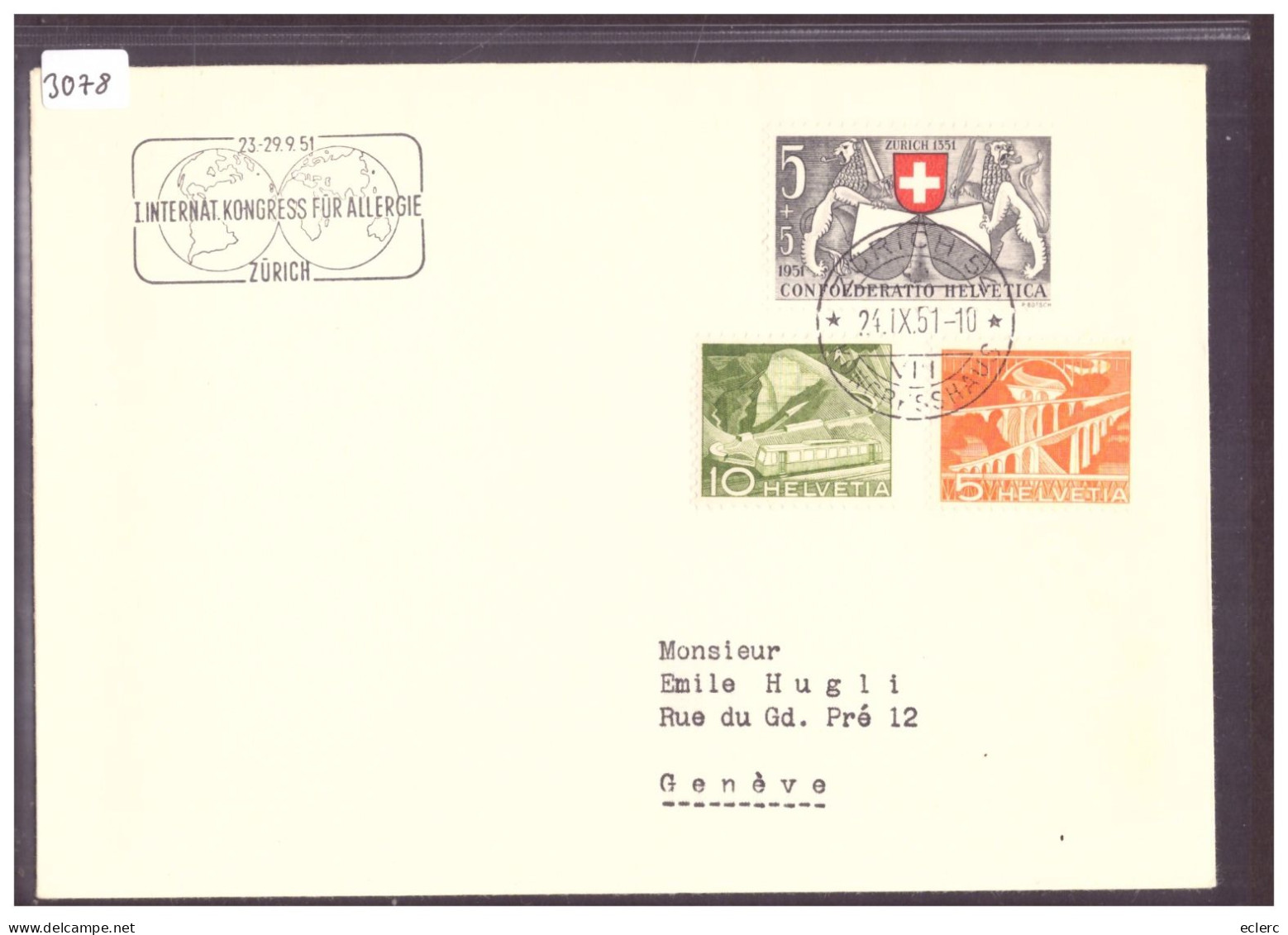 ZÜRICH - INTERNAT. KONGRESS FÜR ALLERGIE 1951 - Poststempel