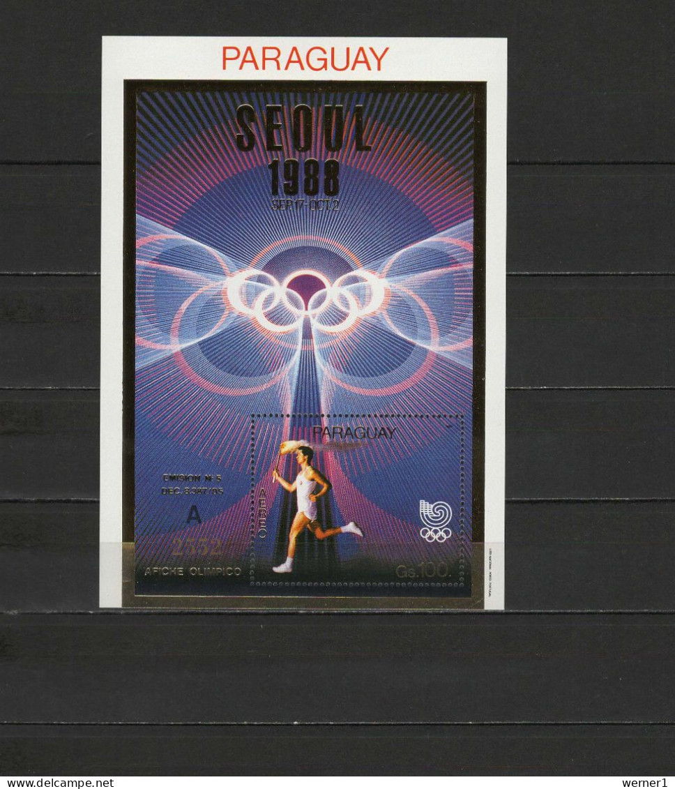 Paraguay 1988 Olympic Games Seoul, S/s With Golden Inscription And "A" Number MNH - Ete 1988: Séoul