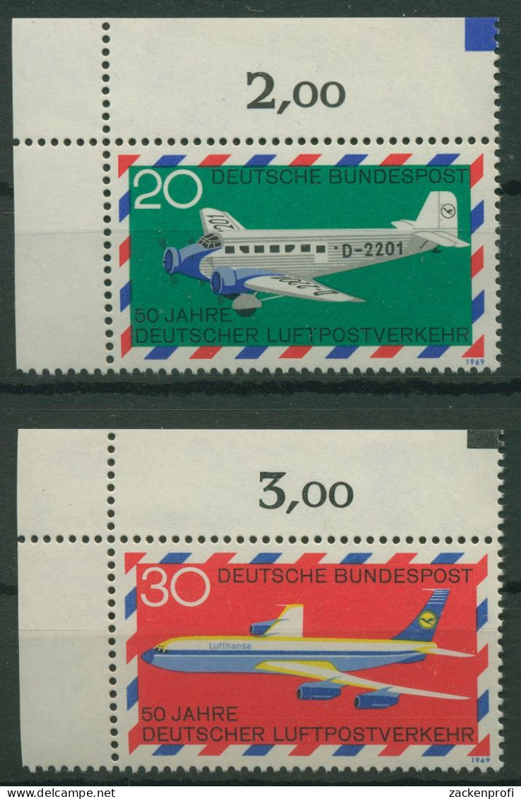Bund 1969 50 Jahre Dt. Luftpostverkehr 576/77 Ecke 1 Ob. Links Postfrisch (E825) - Unused Stamps