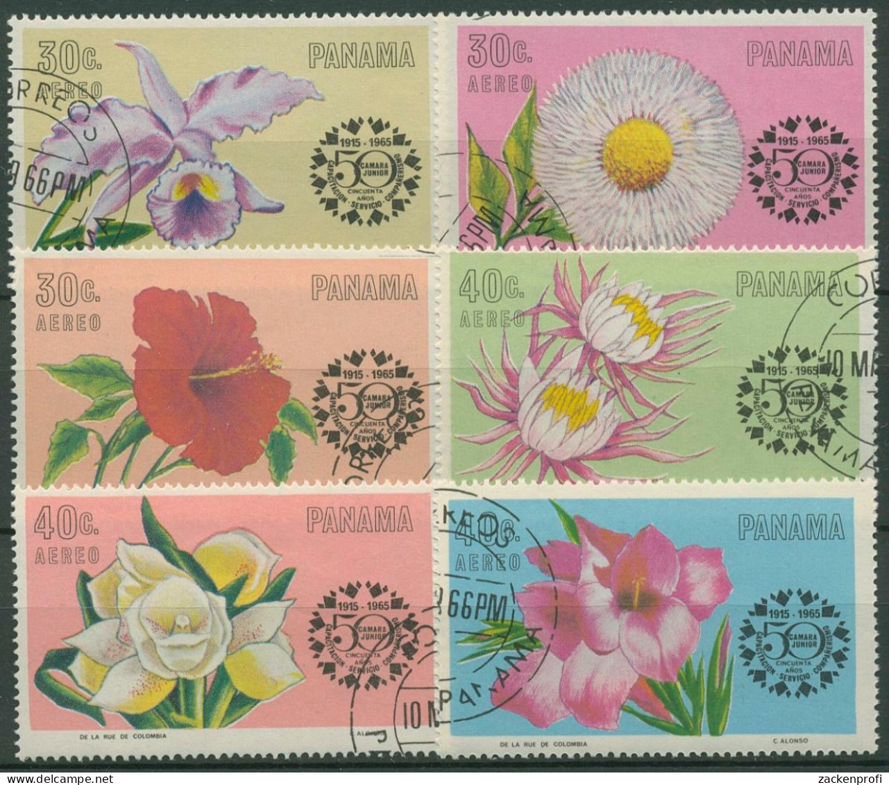 Panama 1966 50 Jahre Handelskammer: Blumen 856/61 Gestempelt - Panama
