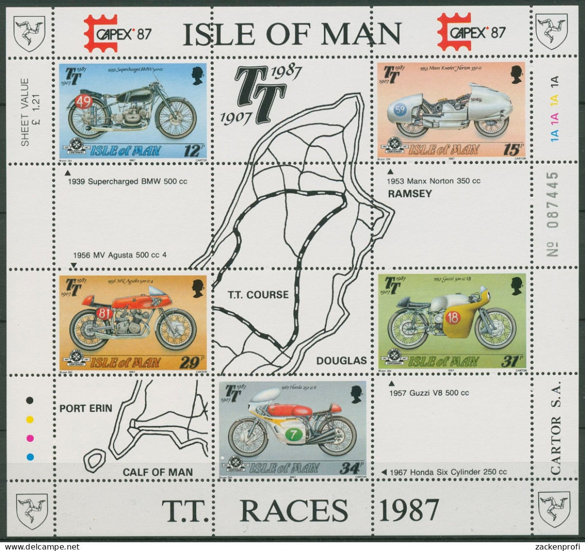 Isle Of Man 1987 Tourist-Trophy Motorradrennen Block 9 Postfrisch (C90611) - Man (Ile De)