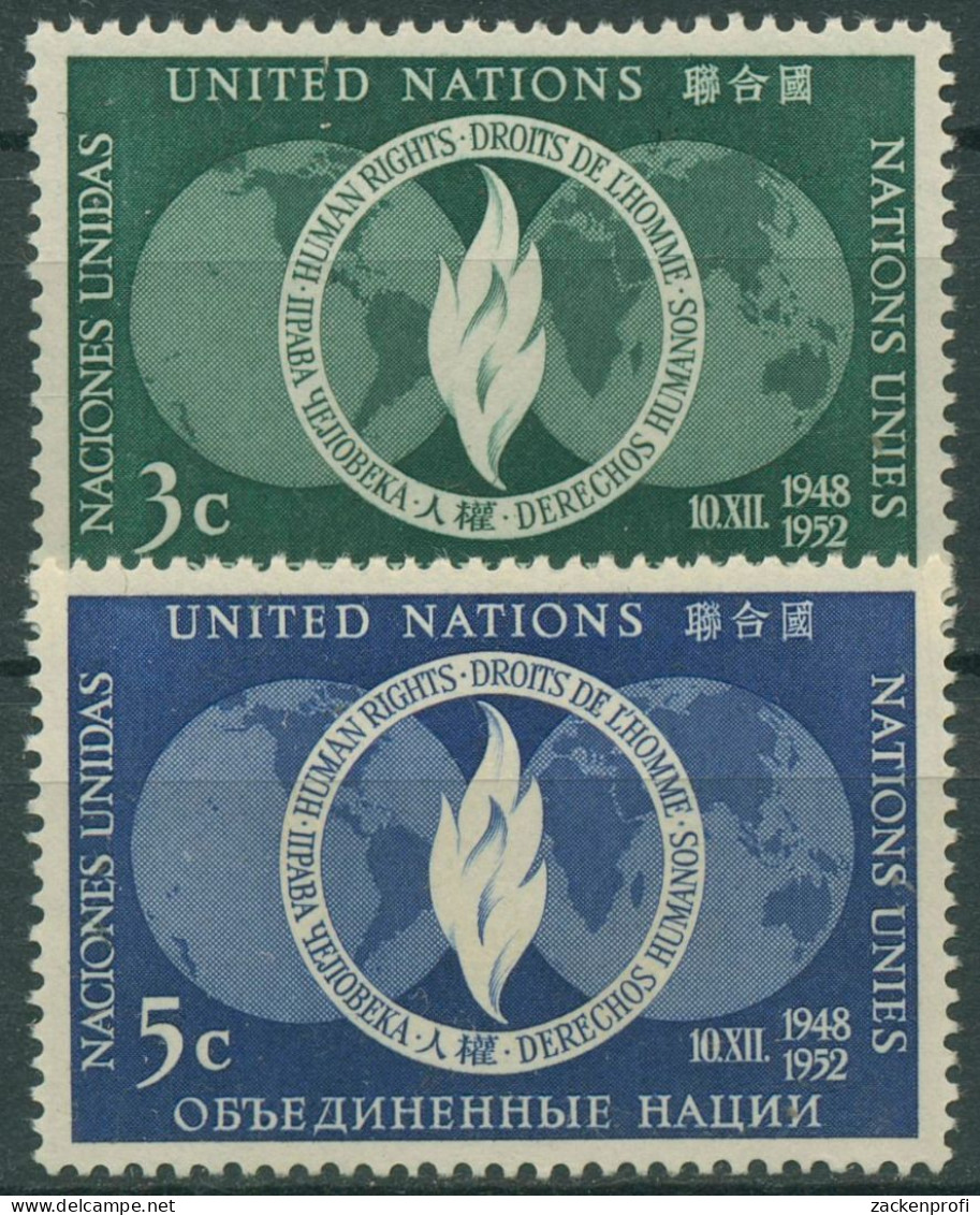 UNO New York 1952 Tag Der Menschenrechte Flamme 17/18 Postfrisch - Nuevos