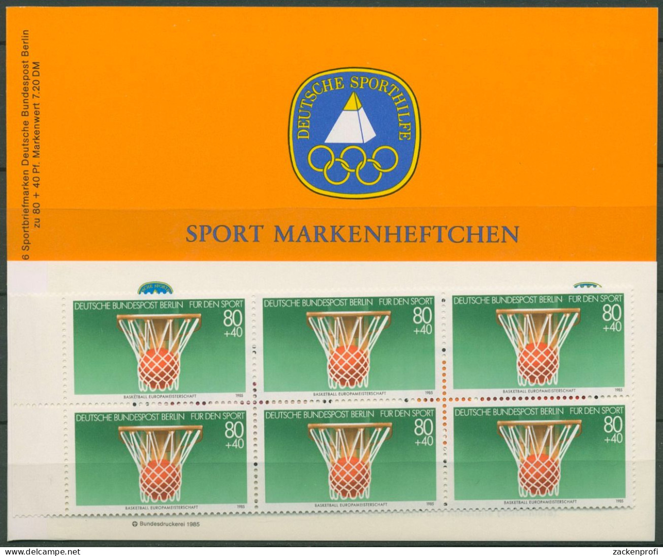 Berlin Deutsche Sporthilfe 1985 Markenheftchen SMH 7 (732) Postfrisch (C99129) - Libretti