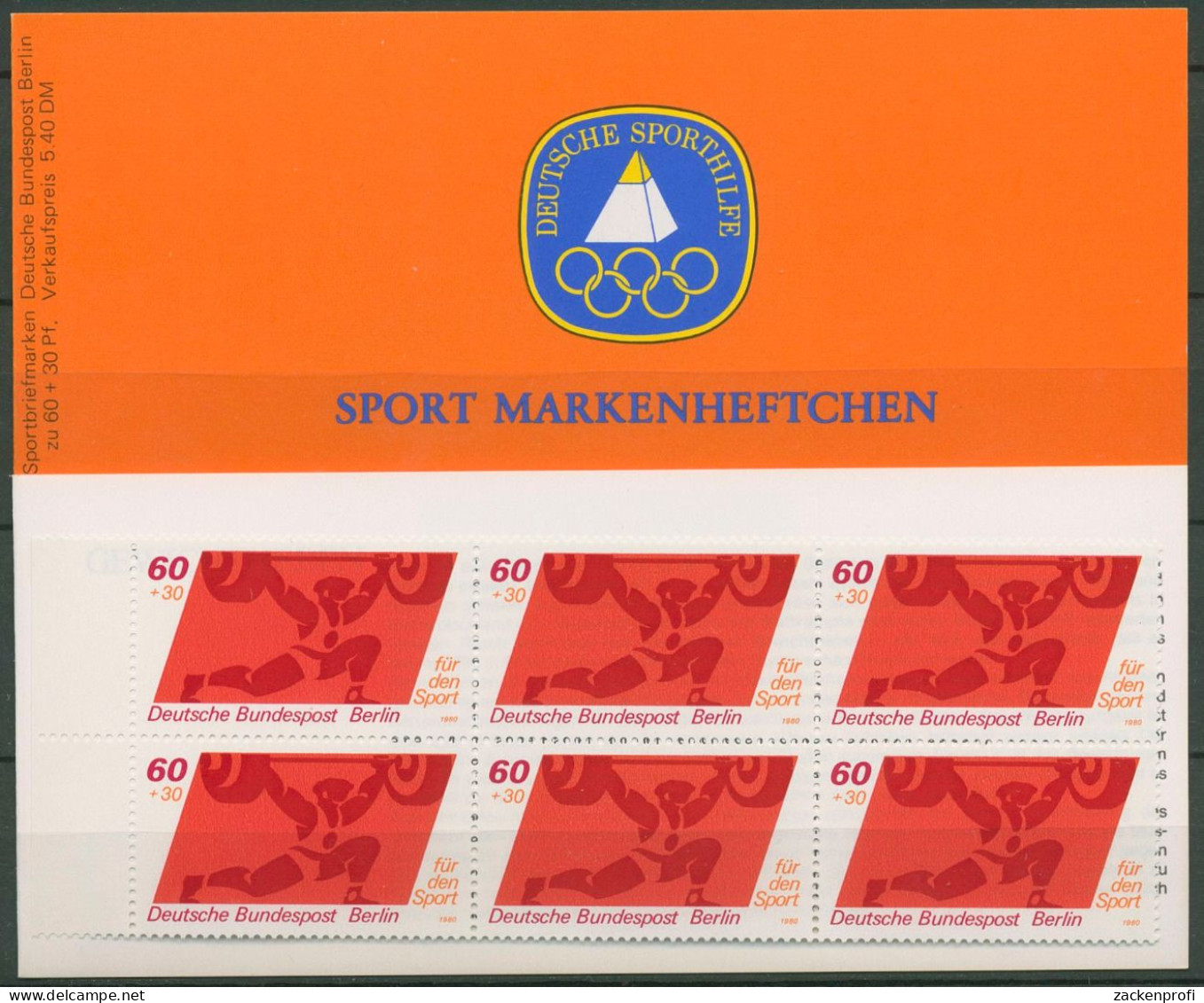 Berlin Deutsche Sporthilfe 1980 Markenheftchen SMH 2 (622) Postfrisch (C99116) - Cuadernillos