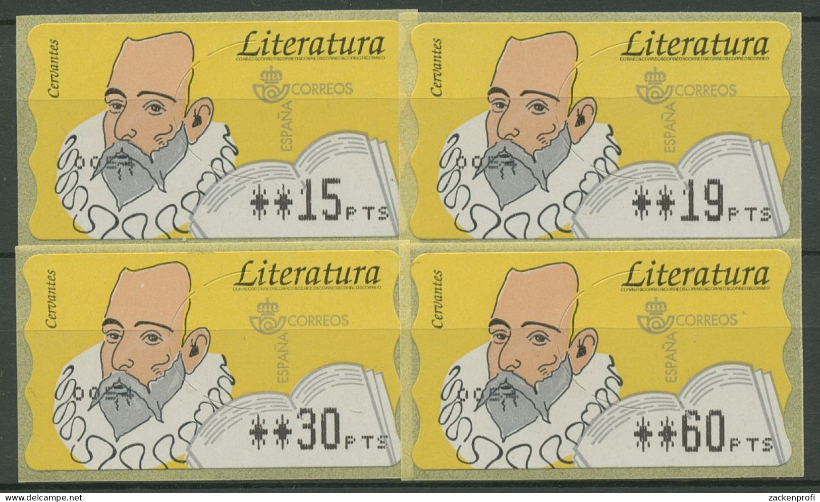 Spanien 1996 Automatenmarken Literatur, Satz 15/19/30/60 ATM 15.1 Postfrisch - Unused Stamps