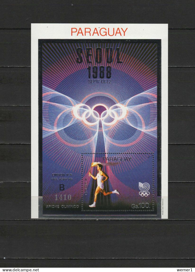 Paraguay 1988 Olympic Games Seoul, S/s With Silver Inscription And "B" Number MNH - Summer 1988: Seoul