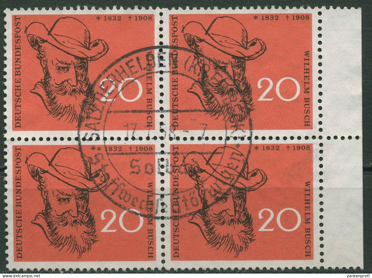 Bund 1958 Wilhelm Busch 282 4er-Block Gestempelt - Usados