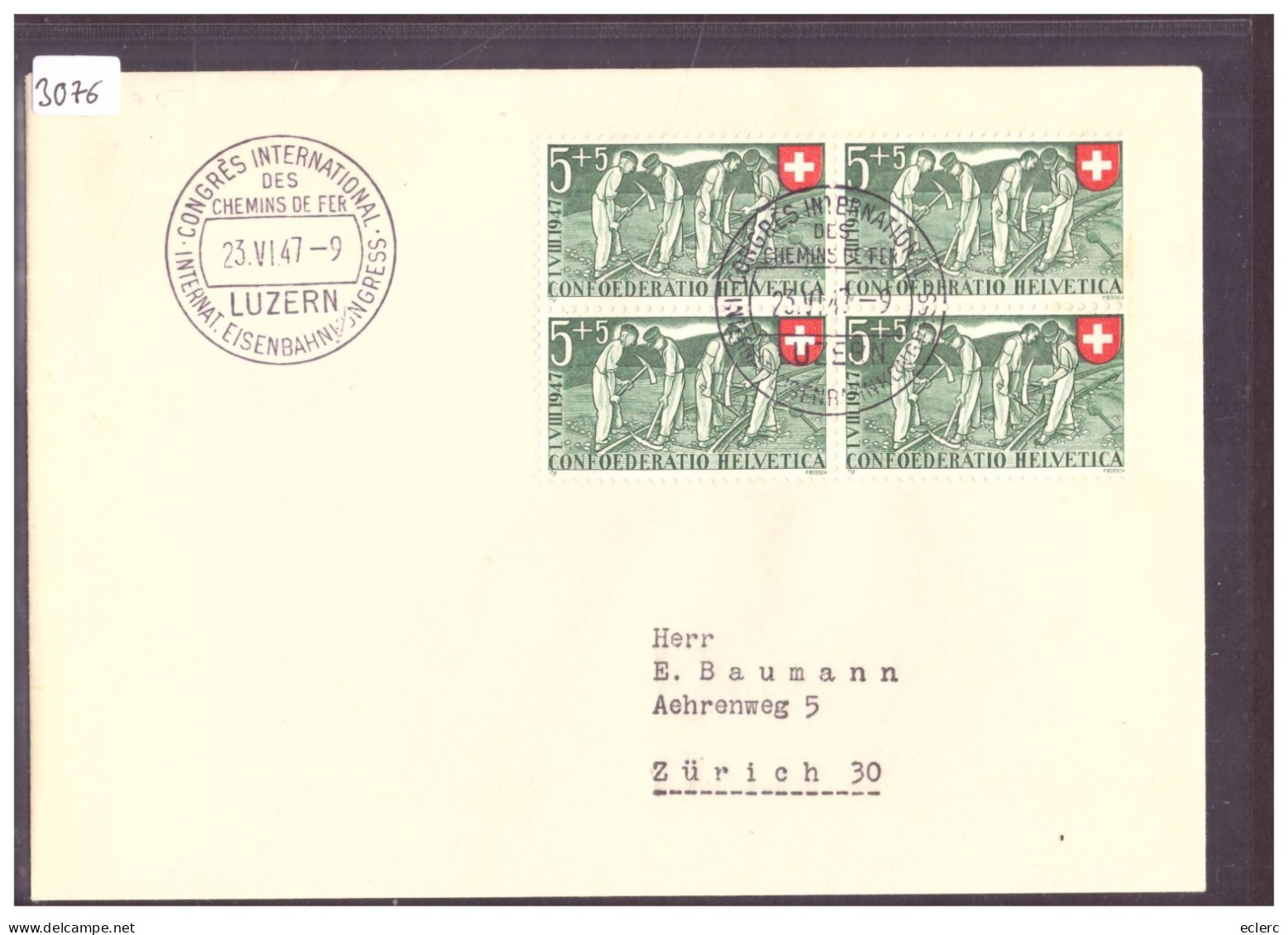 LUZERN - CONGRES INTERNATIONAL DES CHEMINS DE FER 1947 - Postmark Collection