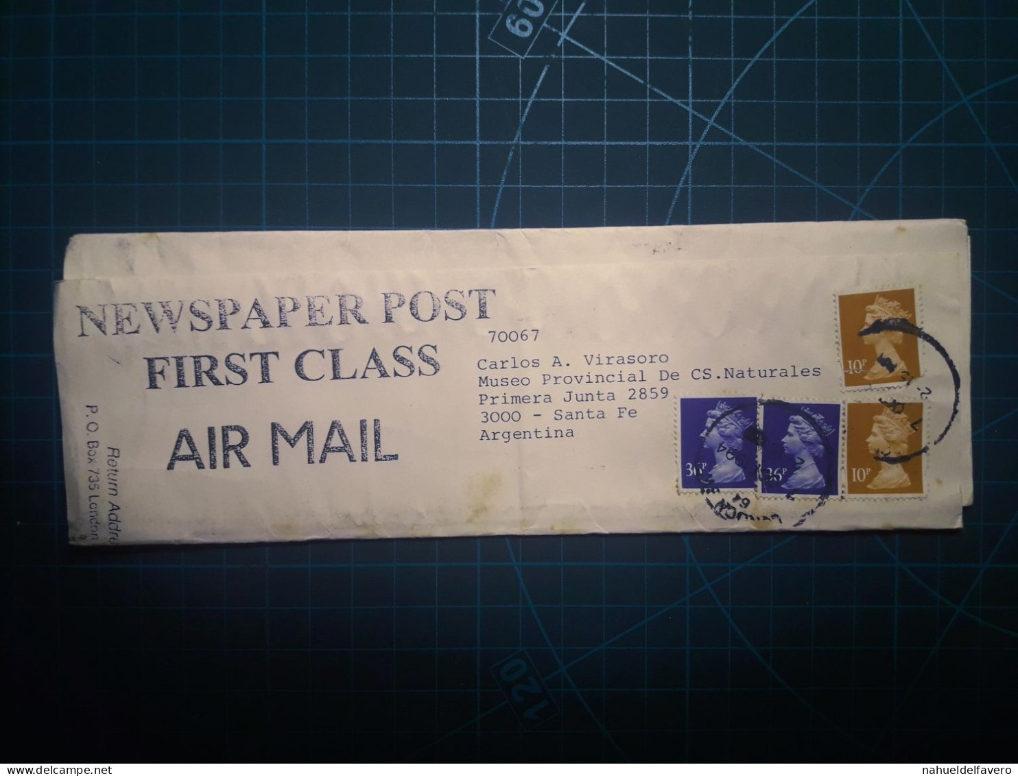 ANGLETERRE, Journal Post First Class, Air Mail, Circulée Au Musée Provincial Des Sciences Naturelles De La Province De S - Oblitérés