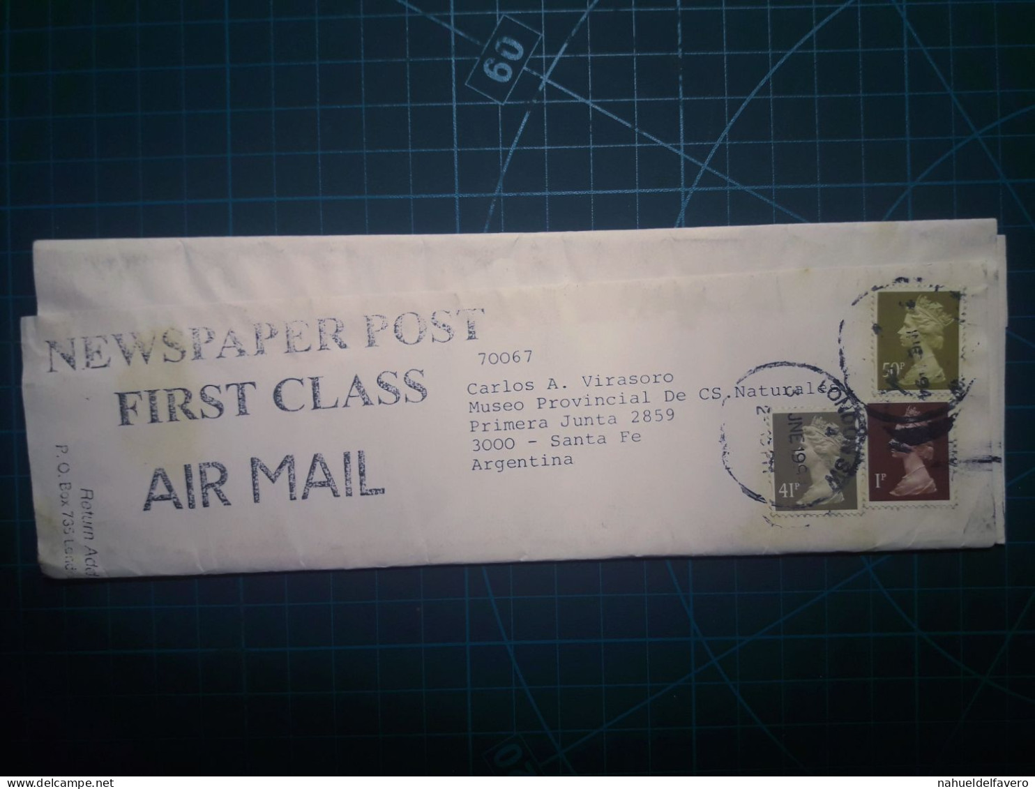 ANGLETERRE, Journal Post First Class, Air Mail, Circulée Au Musée Provincial Des Sciences Naturelles De La Province De S - Gebruikt
