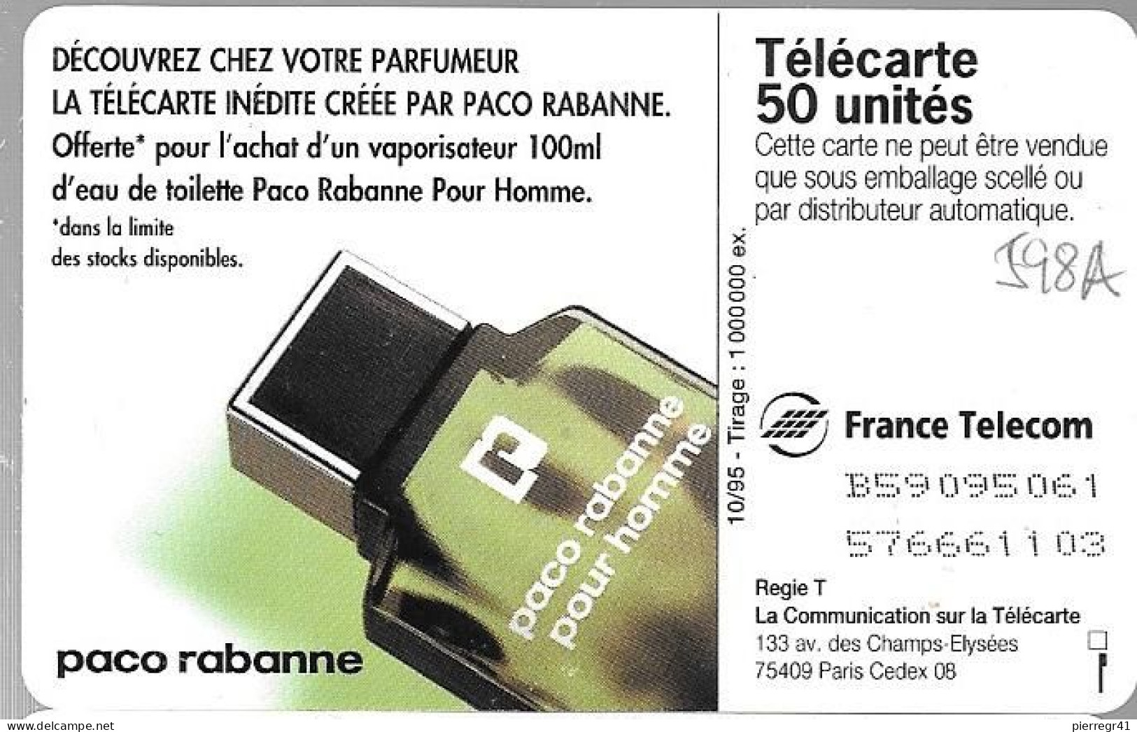 CARTE-PUBLIC-F598A.970-50U-GEMB-10/95-PACO RABANNE II-V° DN°B59095061 -Utilisé-TBE - 1995