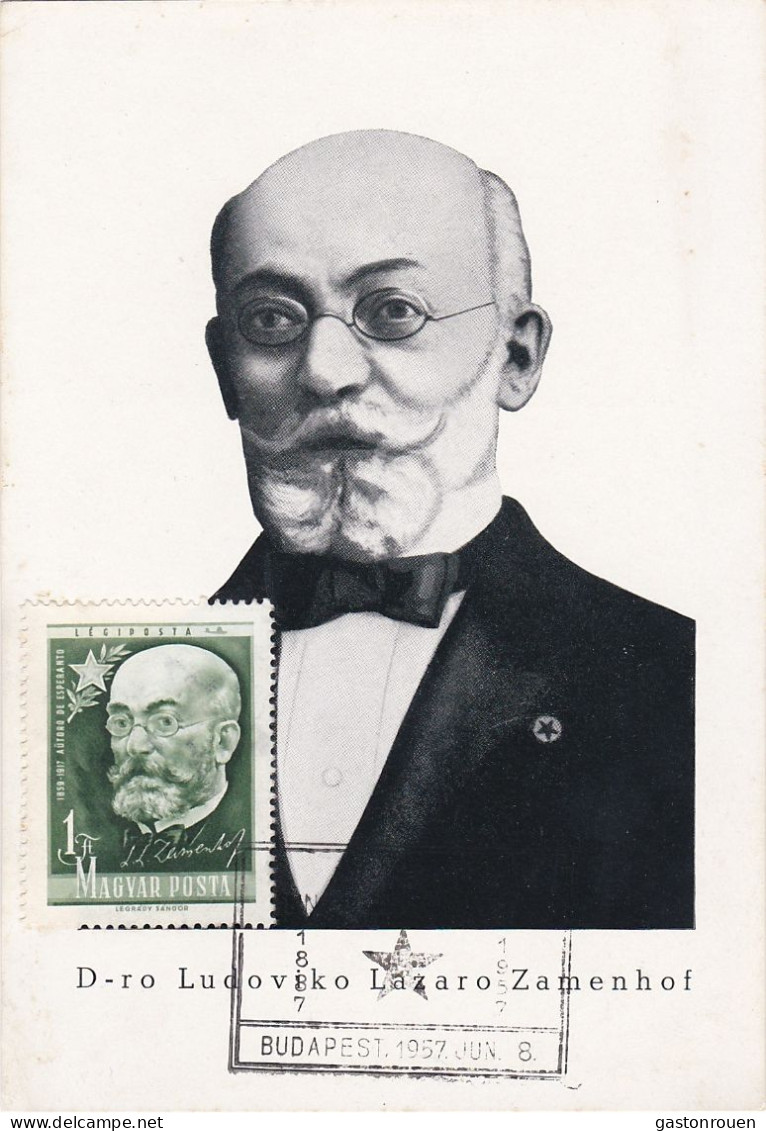 Carte Maximum Hongrie 1957 Esperanto Lazaro Zamenhof - Maximum Cards & Covers