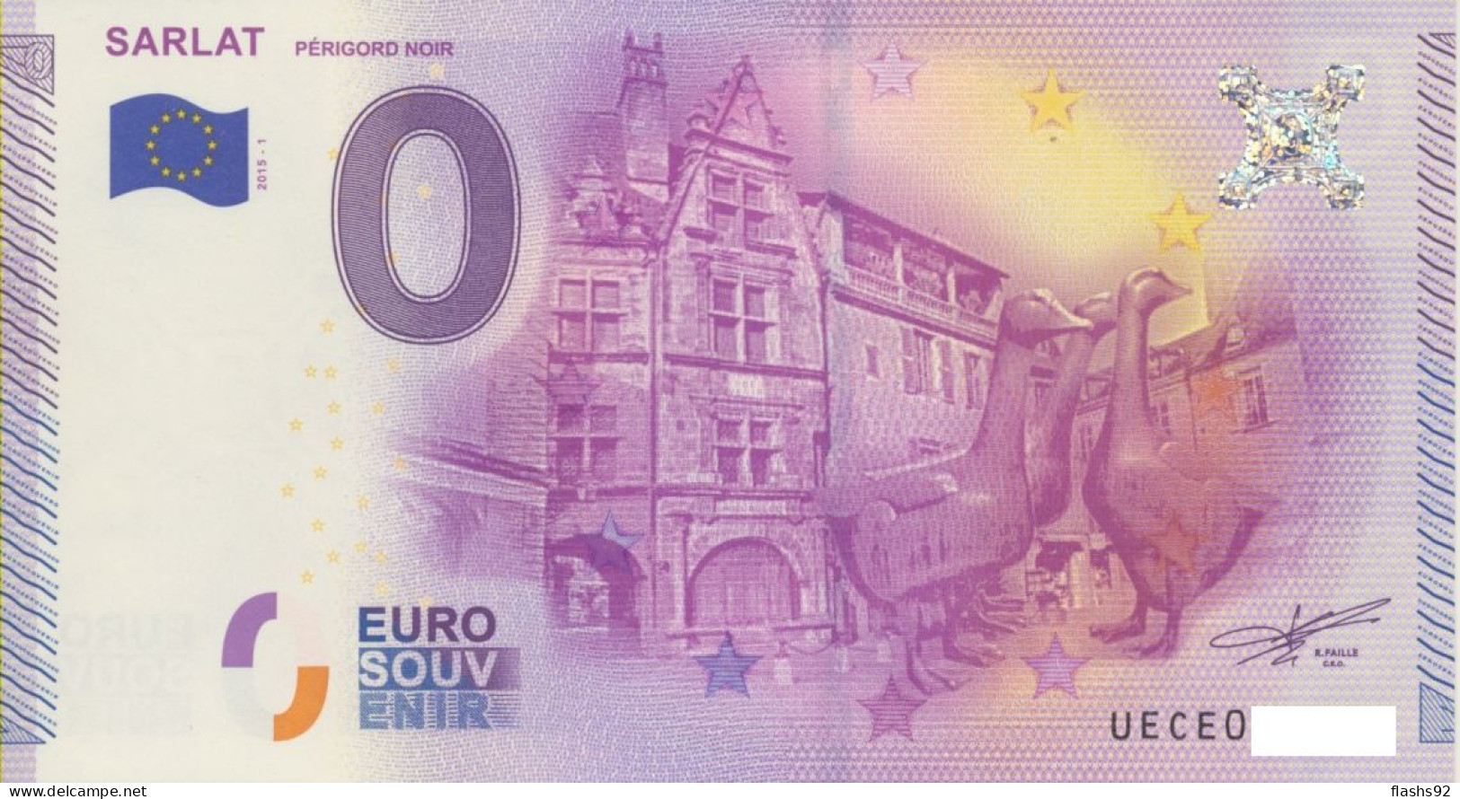 Vends Billet Souvenir Touristique 0€ Sarlat Perigord Noir 2015-1 UECE - Andere & Zonder Classificatie