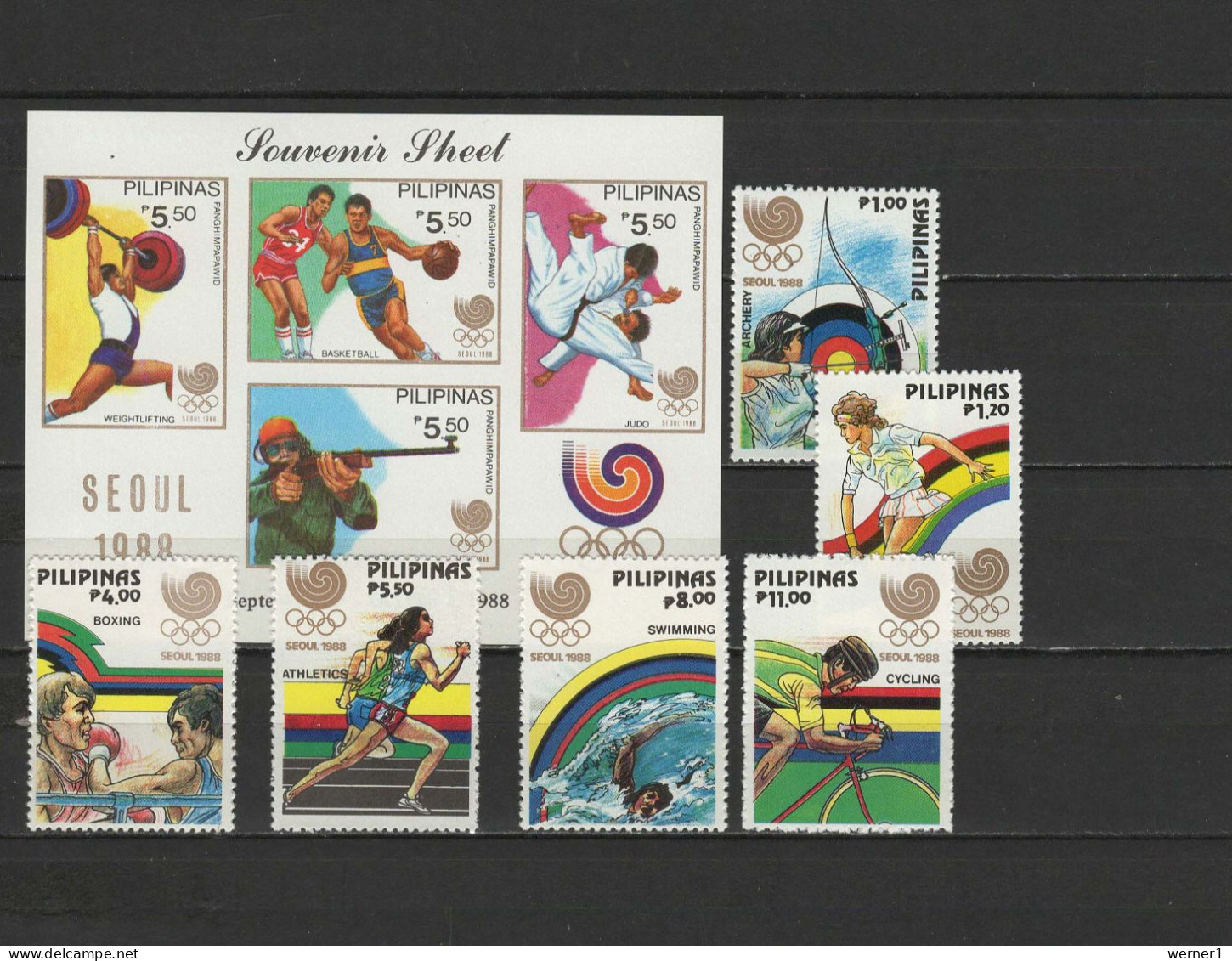 Philippines 1988 Olympic Games Seoul, Basketball, Judo, Tennis, Cycling Etc. Set Of 6 + S/s MNH - Zomer 1988: Seoel