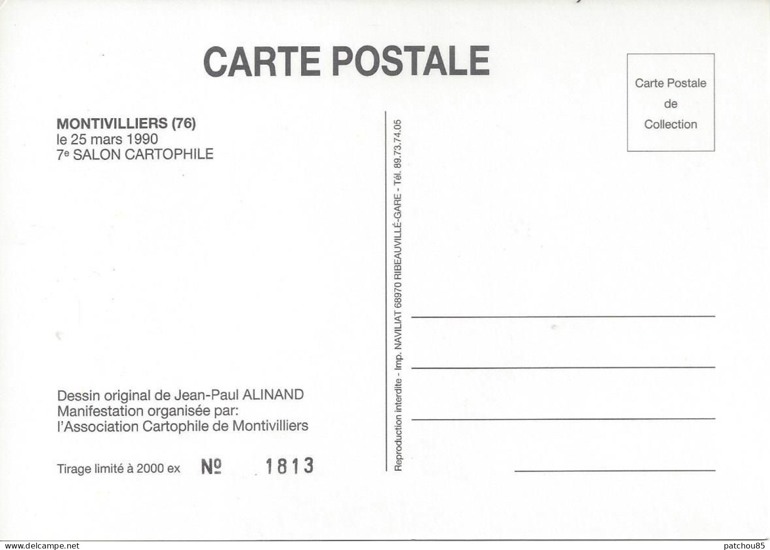 CPM   Montivilliers 7° Salon Cartophile 25Mars 1990  76 Dessin  Original De Jean-Paul Alinand - Otros & Sin Clasificación
