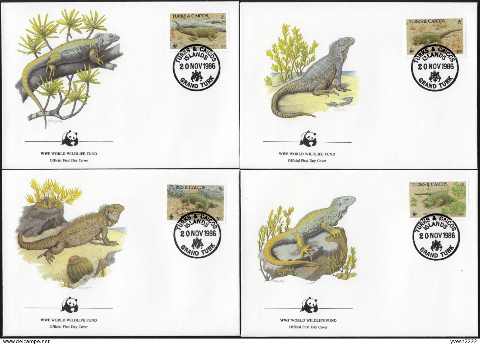 Turks Et Caïques 1986 Y&T 758 à 761 Sur FDC. WWF, Iguane - Sonstige & Ohne Zuordnung